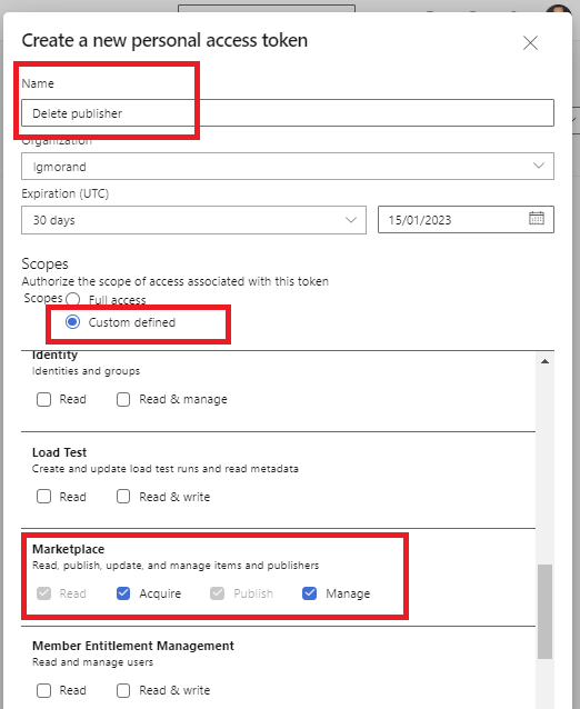 Create PAT token